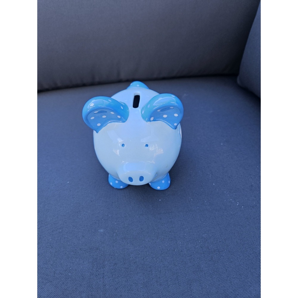 Blue Polka Dot‎ Piggy Bank With Name Frame